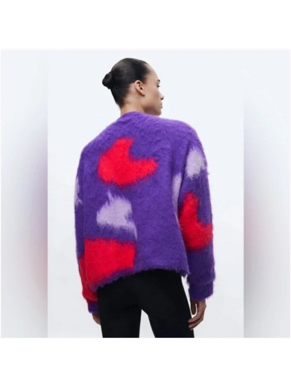 Zara Purple Pink Brushed Cozy Finish Alpaca Wool Knit Sweater Cardigan Jacket - Picture 2 of 6